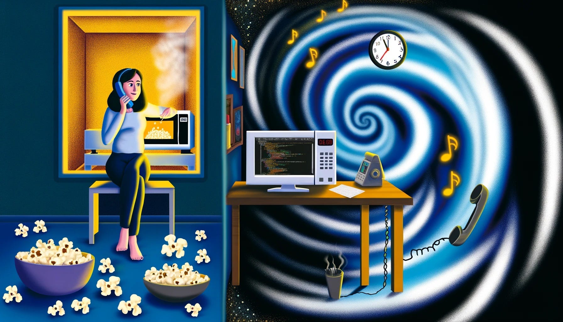 Waiting "on hold", for popcorn, and for a lottery win - Source: https://openai.com/dall-e-2/. All other figures from the author.