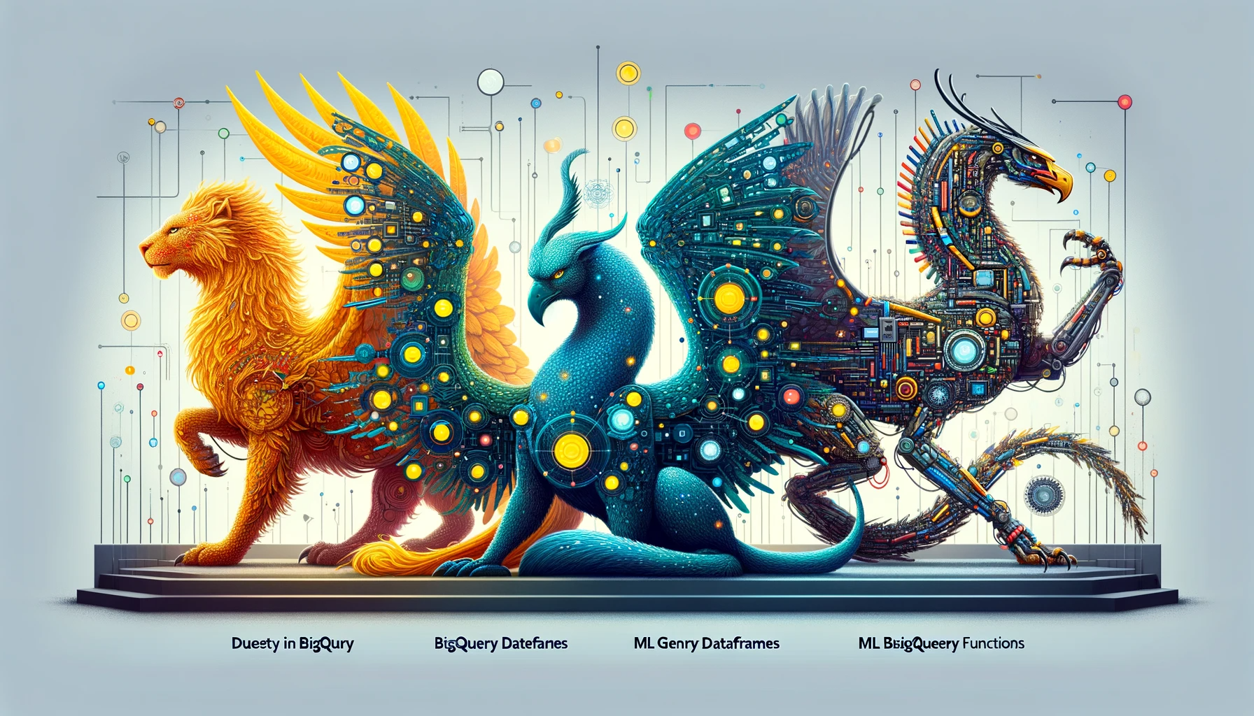 Illustration of the three BigQuery beasts created by the author using DALL-E extension in ChatGPT (Correct number of beasts, but a wrong number of the names ;))