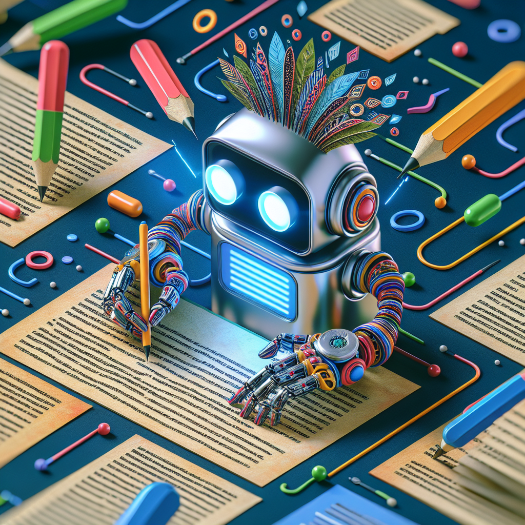 Dalle-3's interpretation of "A quirky AI assistant hard at work checking documents". Image generated by the author.