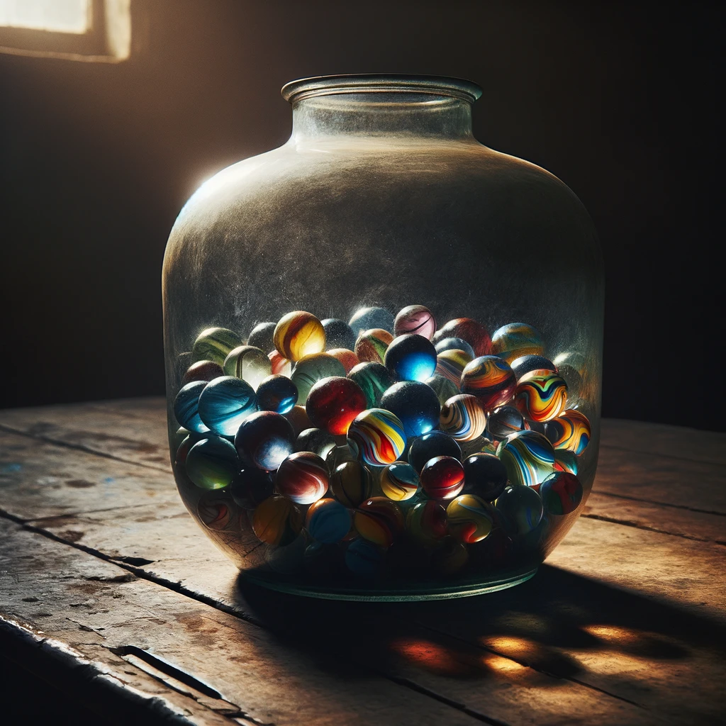 Jar with marbles. Image created with Dall·E by the author.