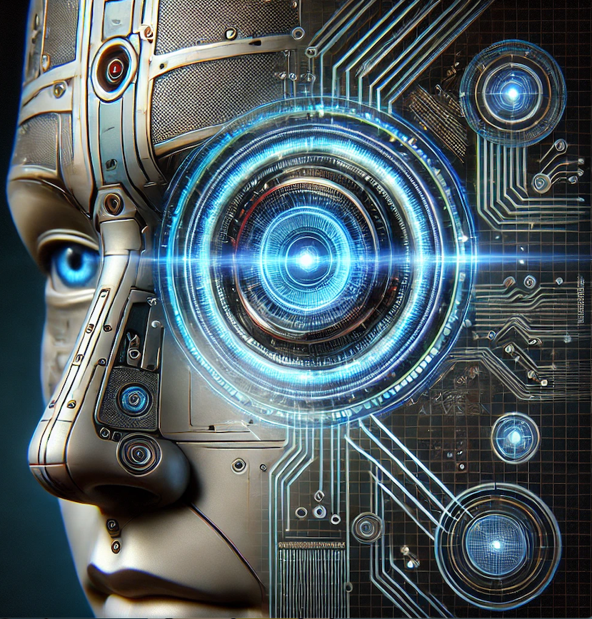 An AI-generated image of a robot's face