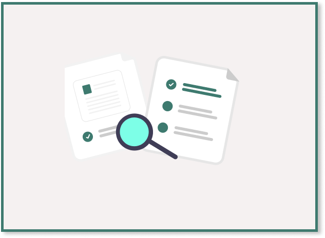 A magnifying glass icon over two pages (Deep Research concept)